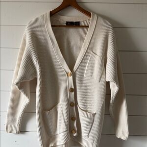 Vintage Liz Claiborne Cream Button-Up Women's Sweater Military inspired Buttons